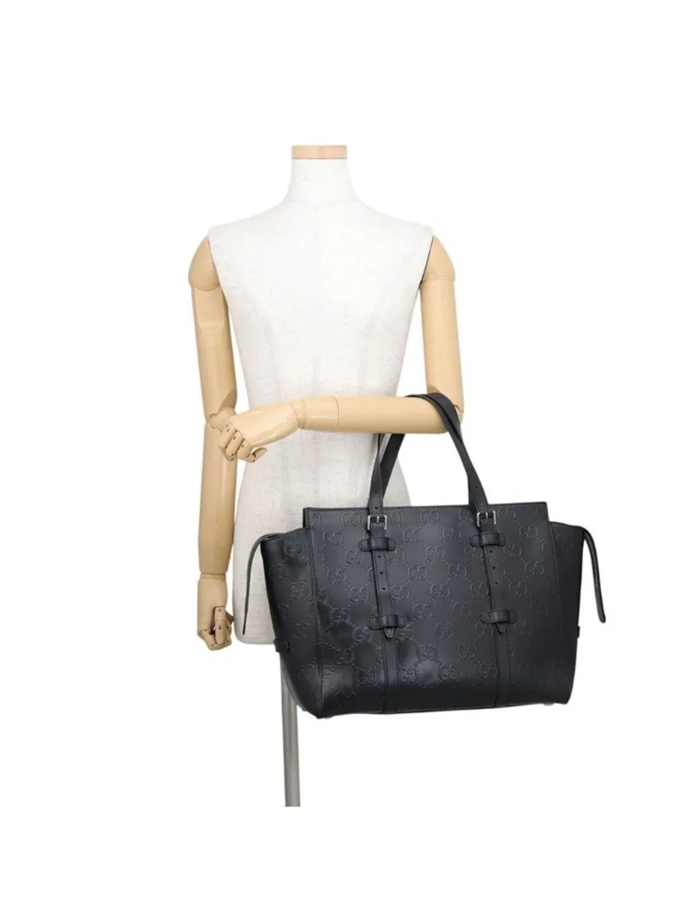 Gucci Tote Bag GG Embossed Leather Black